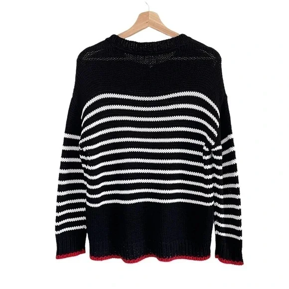 Sundry Wool Blend Relaxed Knit Pullover Sweater Black White Stripe Small - Picture 4 of 13